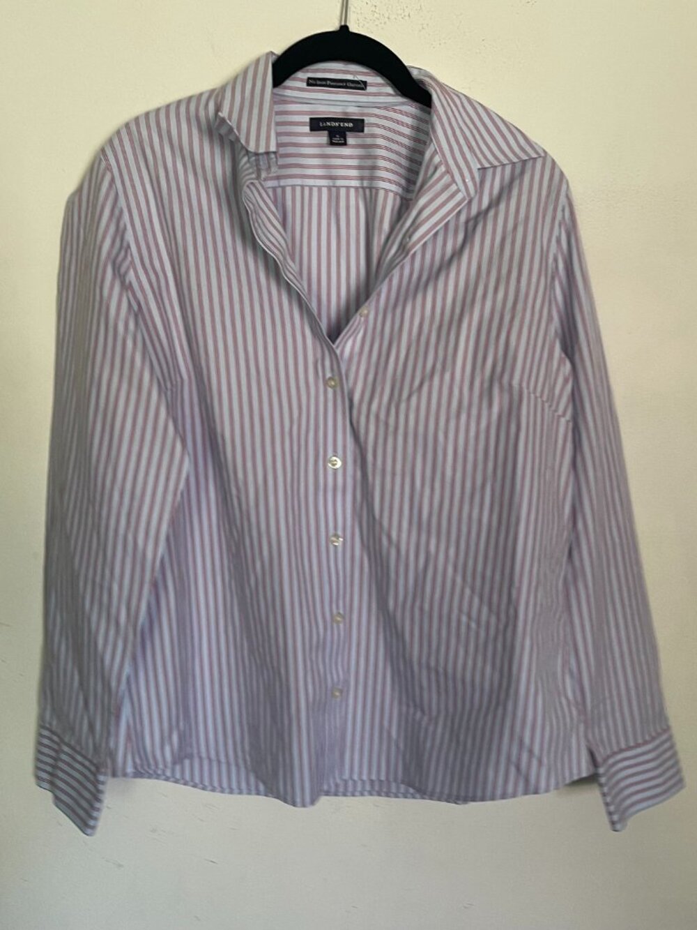 Lands End Women's 12 No Iron Pinpoint Oxford Shirt Blue Button-Up Long Sleeve T2